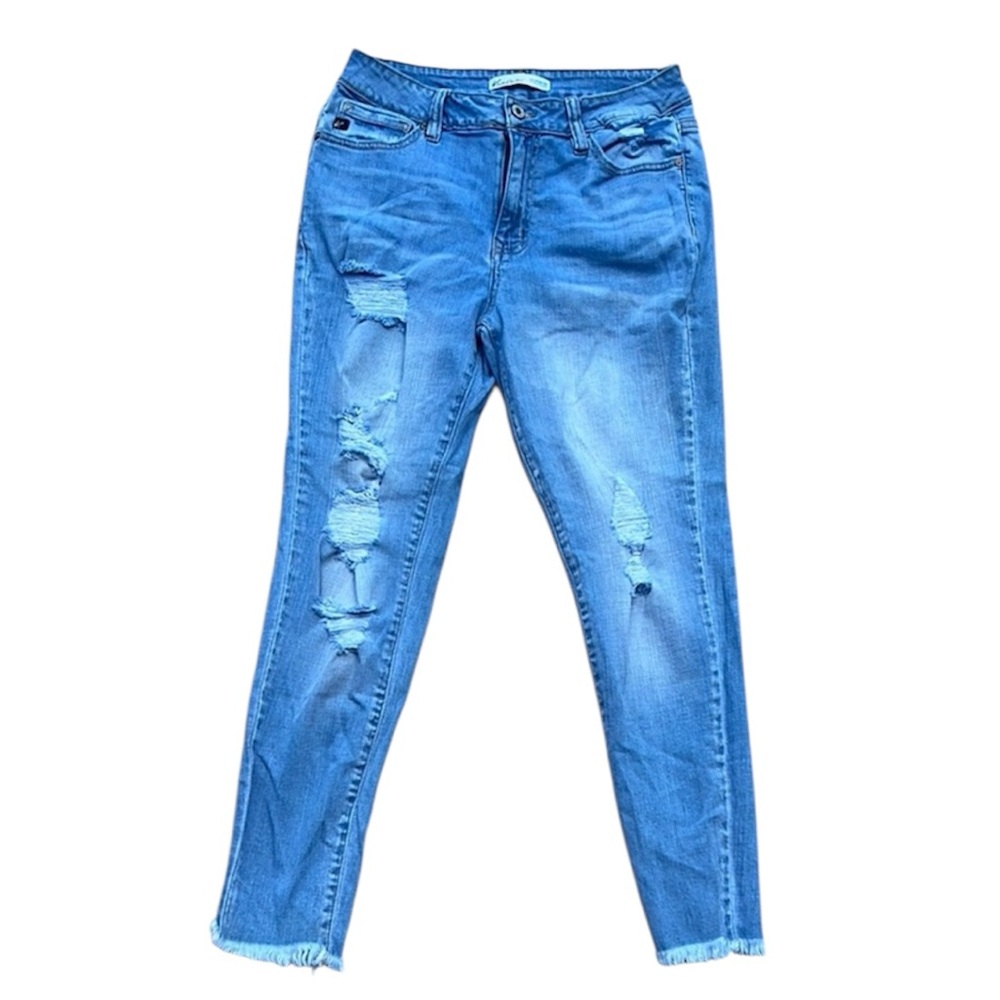 KanCanβ’ High Rise Light Wash Ripped Skinny Jean Size 29 GUC
